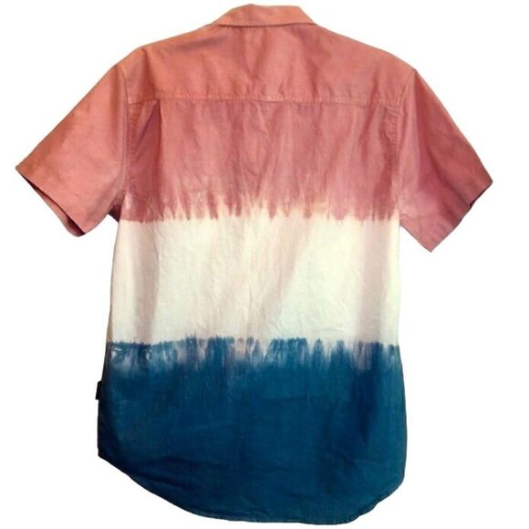 Brooklyn Cloth Tricolor Dyed Short Sleeve Button Down in Pink/White/Blue Men’s M - Picture 5 of 10
